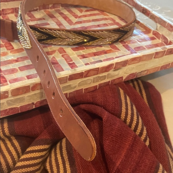 Aspiga Brown Leather Belt with beaded Woven Design(ml) main image 5